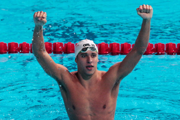 BARCELONA, SPAIN - AUGUST 03: Chad Le Clos of South Africa celebrates after the Swimming Men's Butterfly 100m Final on day fifteen of the 15th FINA World Championships at Palau Sant Jordi on August 3, 2013 in Barcelona, Spain. (Photo by Adam Pretty/Getty Images)